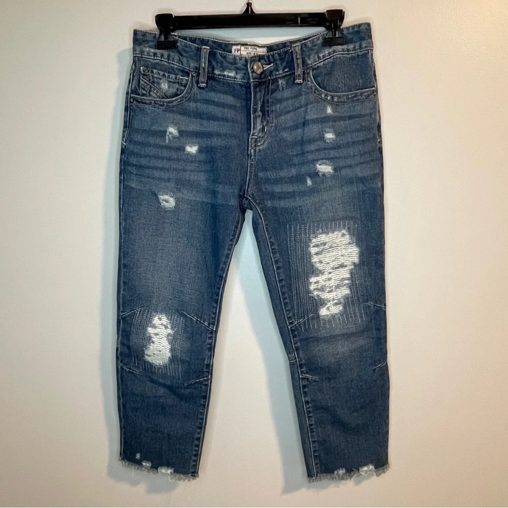 Free People Blue Cropped Distressed Jeans - Picture 1 of 7